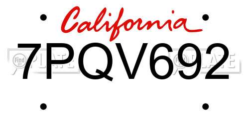7PQV692 California License Plate