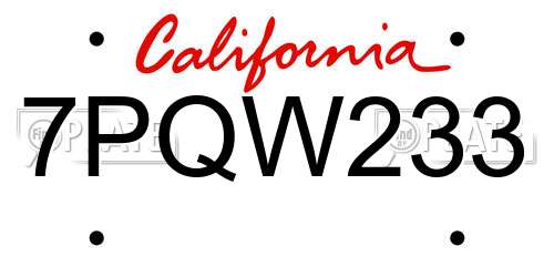 7PQW233 California License Plate