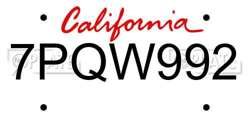 7PQW992 California License Plate