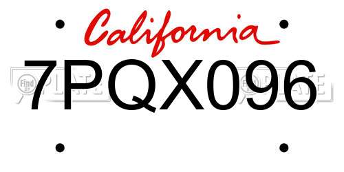 7PQX096 California License Plate