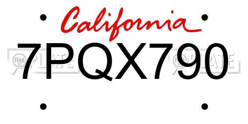 7PQX790 California License Plate