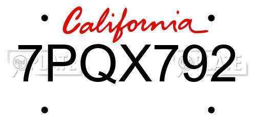 7PQX792 California License Plate