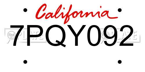 7PQY092 California License Plate