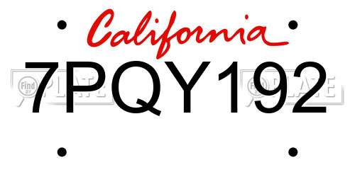 7PQY192 California License Plate
