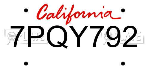 7PQY792 California License Plate