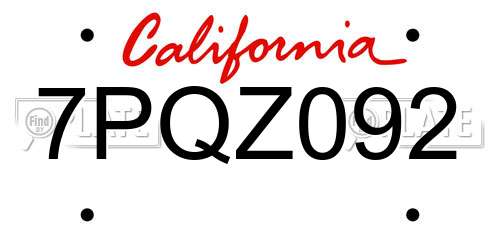 7PQZ092 California License Plate