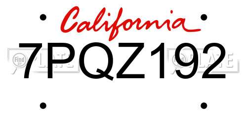 7PQZ192 California License Plate