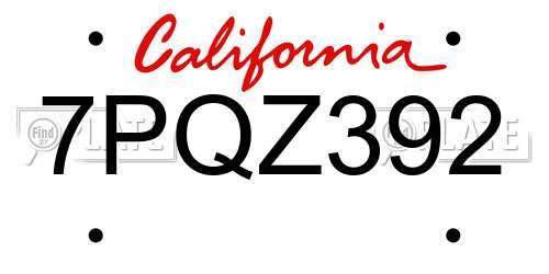7PQZ392 California License Plate
