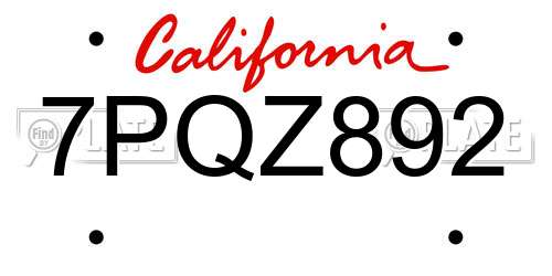 7PQZ892 California License Plate