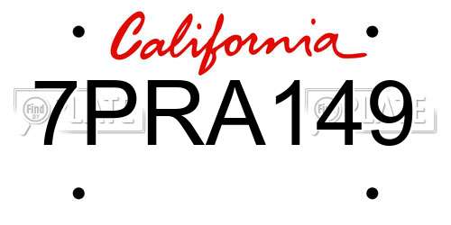 7PRA149 California License Plate