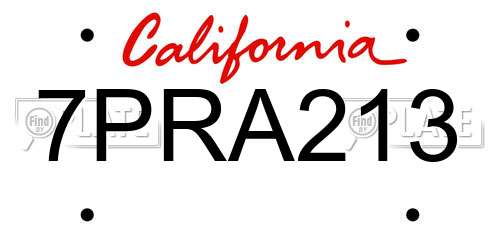 7PRA213 California License Plate