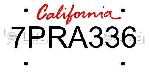 7PRA336 California License Plate