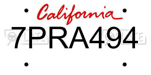 7PRA494 California License Plate