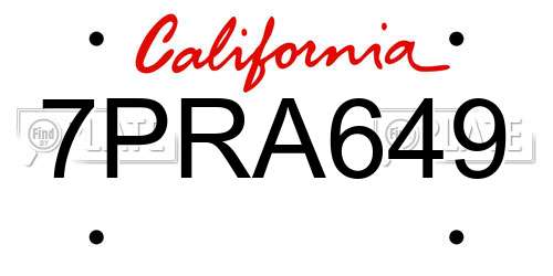 7PRA649 California License Plate