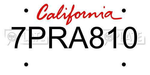 7PRA810 California License Plate
