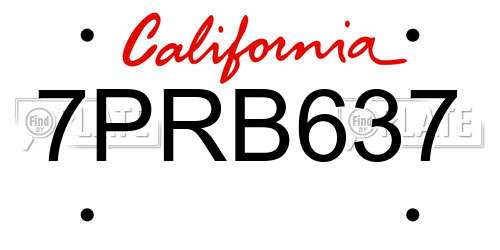 7PRB637 California License Plate