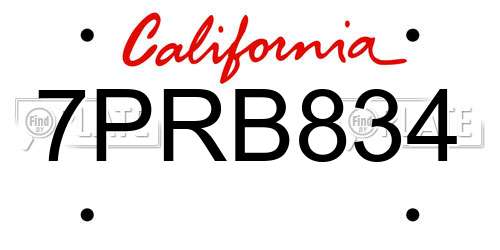 7PRB834 California License Plate
