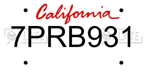 7PRB931 California License Plate