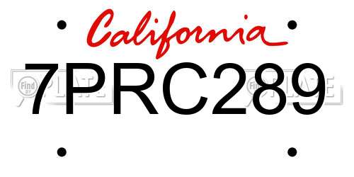 7PRC289 California License Plate
