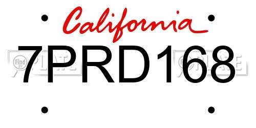 7PRD168 California License Plate