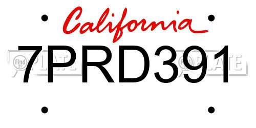 7PRD391 California License Plate