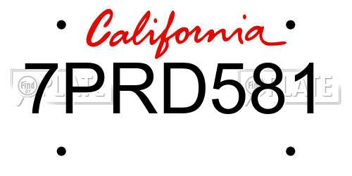 7PRD581 California License Plate