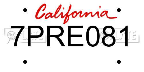 7PRE081 California License Plate