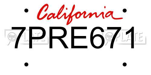 7PRE671 California License Plate