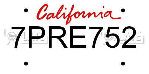 7PRE752 California License Plate