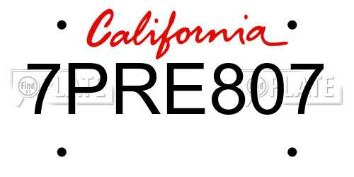 7PRE807 California License Plate