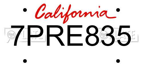 7PRE835 California License Plate