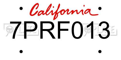 7PRF013 California License Plate
