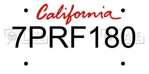 7PRF180 California License Plate
