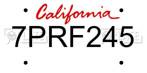 7PRF245 California License Plate