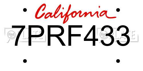 7PRF433 California License Plate