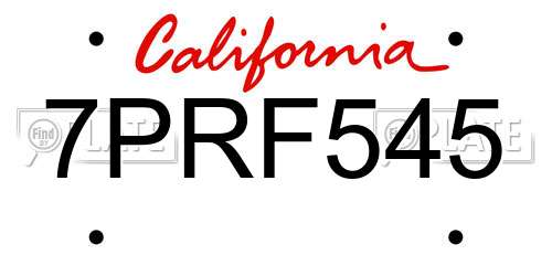 7PRF545 California License Plate