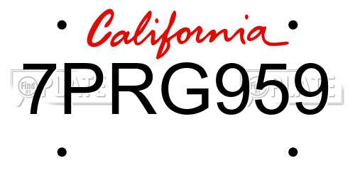 7PRG959 California License Plate