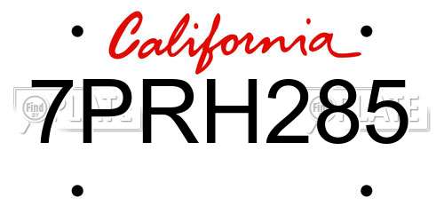 7PRH285 California License Plate