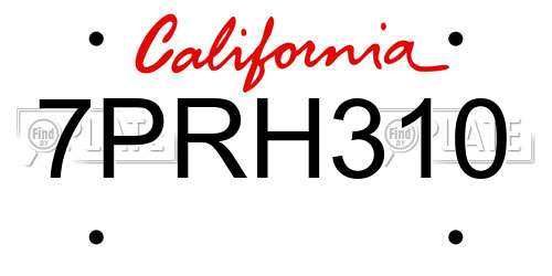 7PRH310 California License Plate