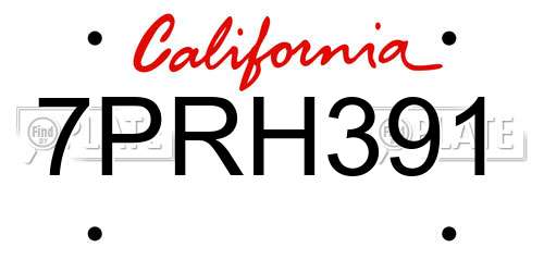7PRH391 California License Plate