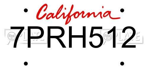 7PRH512 California License Plate