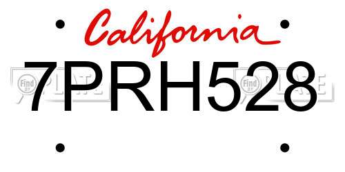 7PRH528 California License Plate