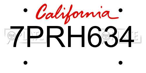 7PRH634 California License Plate