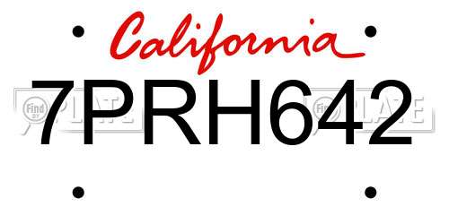 7PRH642 California License Plate