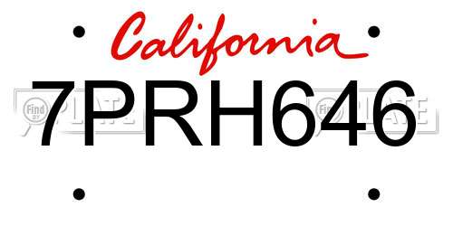 7PRH646 California License Plate