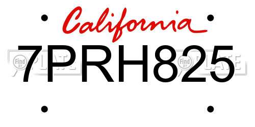 7PRH825 California License Plate