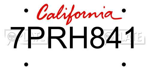 7PRH841 California License Plate