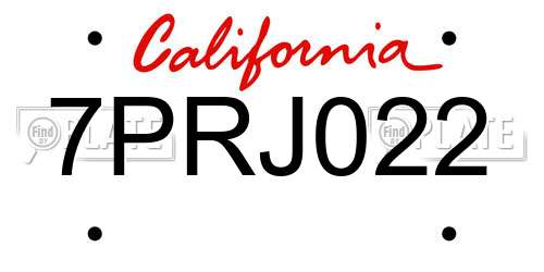 7PRJ022 California License Plate