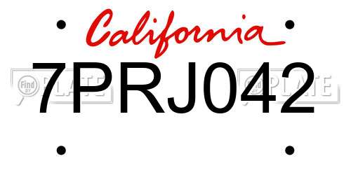 7PRJ042 California License Plate