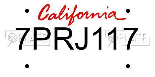 7PRJ117 California License Plate